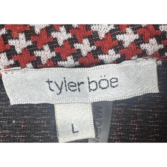 Tyler Boe Women’s Chrissy Red Black Faux Leather Long Sleeve Knit Tunic Top Sz L - Picture 6 of 9